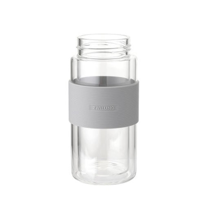 Coupe à filtre à thé double verre gris Produit de bureau professionnel avec sérigraphie