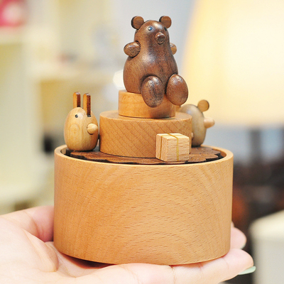 Année Mini carrousel Lucky Cat Boîte à musique en bois massif boîte à musique gâteau décoration cadeau d'anniversaire