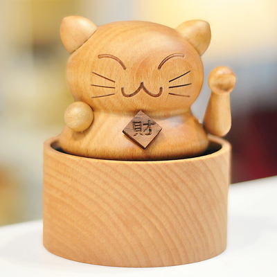Année Mini carrousel Lucky Cat Boîte à musique en bois massif boîte à musique gâteau décoration cadeau d'anniversaire