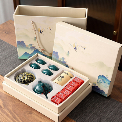 Élégante boîte de thé chinoise Celadon Shih Tzu Pot avec 4 tasses et brûleur d'encens en bois de santal
