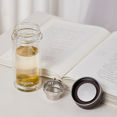 Coupe de verre à double couche à haute teneur en borosilicate avec cloison à thé et impression UV