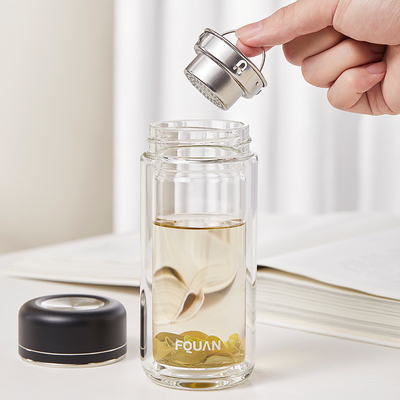 Coupe de verre à double couche à haute teneur en borosilicate avec cloison à thé et impression UV