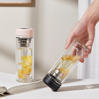 Coupe de verre à double couche à haute teneur en borosilicate avec cloison à thé et impression UV