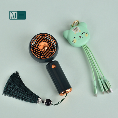 Impression à écran de soie - boîte cadeau chic pour affaires avec petit ventilateur et ligne de données de chat Zhaocai
