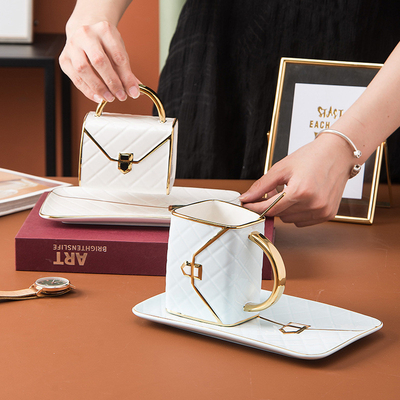 Lingge sac tasse en céramique et plaque ensemble peint en or tasse de café personnalisable cadeau unique