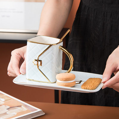 Lingge sac tasse en céramique et plaque ensemble peint en or tasse de café personnalisable cadeau unique