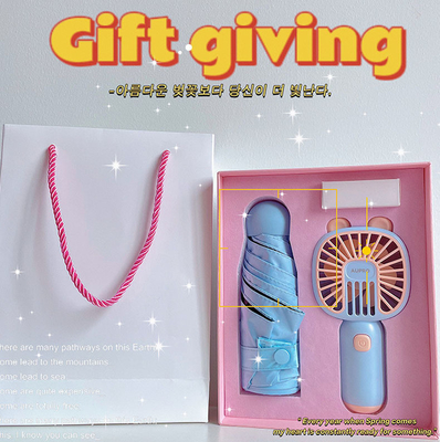 Nouveauté Cadeaux Cool Caisse de cadeaux d'affaires d'été Set de bande dessinée Parapluie de ventilateur portable