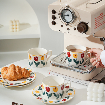 Cadeau de la fête des mères Set de tasses et de assiettes à la tulipe dessinées à la main avec une grande valeur esthétique