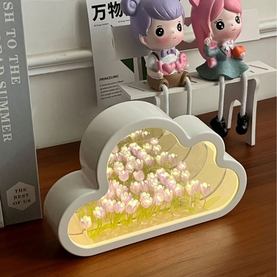 Fabriqué à la main lampe de nuit miroir nuageuse tulipes un objet deux usages idéal pour les cadeaux de nouveauté