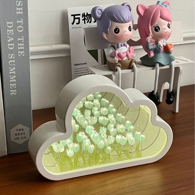 Fabriqué à la main lampe de nuit miroir nuageuse tulipes un objet deux usages idéal pour les cadeaux de nouveauté
