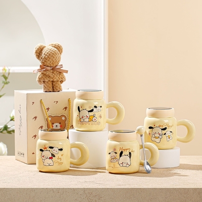Ensemble de tasses à l'écran de soie en céramique, design graphique coloré, parfait pour n'importe quelle occasion.