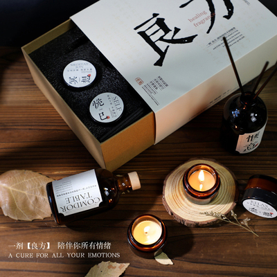 Boîte cadeau à bougies de style national 4 bougies parfumées allumette d'huile essentielle et bâton de fibre