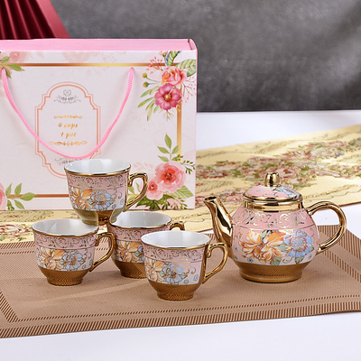 Ensemble en céramique imprimé sur écran de soie de style européen avec tasse de café et plateau plaqué d'or