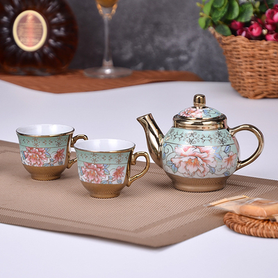 Ensemble en céramique imprimé sur écran de soie de style européen avec tasse de café et plateau plaqué d'or