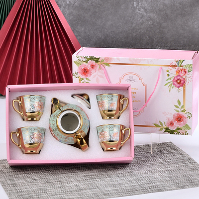 Ensemble en céramique imprimé sur écran de soie de style européen avec tasse de café et plateau plaqué d'or
