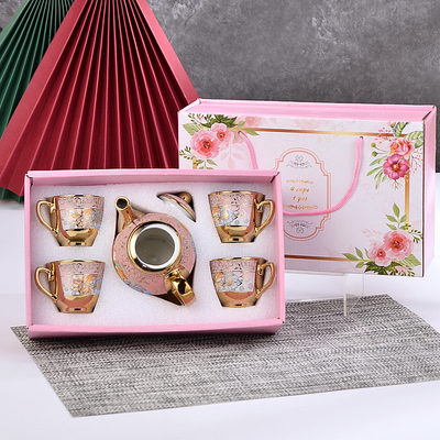 Ensemble en céramique imprimé sur écran de soie de style européen avec tasse de café et plateau plaqué d'or