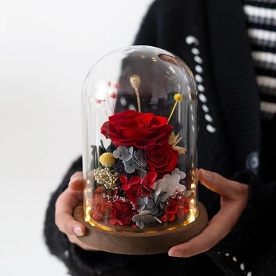 Élégante fleur éternelle finition Rose boîte à cadeaux de verre couverture pour cadeau d'anniversaire pratique