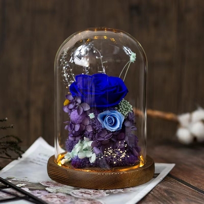 Élégante fleur éternelle finition Rose boîte à cadeaux de verre couverture pour cadeau d'anniversaire pratique