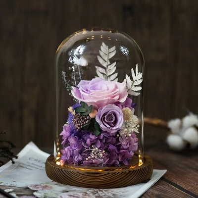 Élégante fleur éternelle finition Rose boîte à cadeaux de verre couverture pour cadeau d'anniversaire pratique