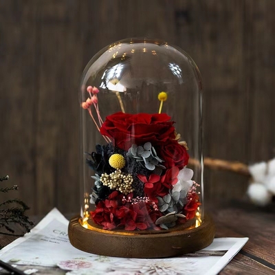 Élégante fleur éternelle finition Rose boîte à cadeaux de verre couverture pour cadeau d'anniversaire pratique