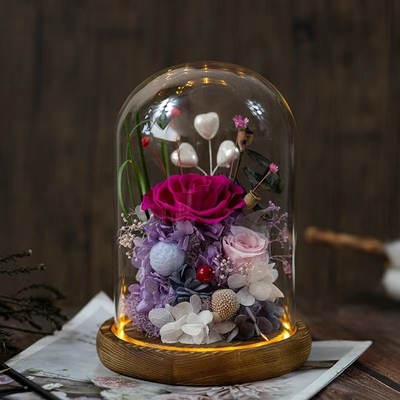 Élégante fleur éternelle finition Rose boîte à cadeaux de verre couverture pour cadeau d'anniversaire pratique