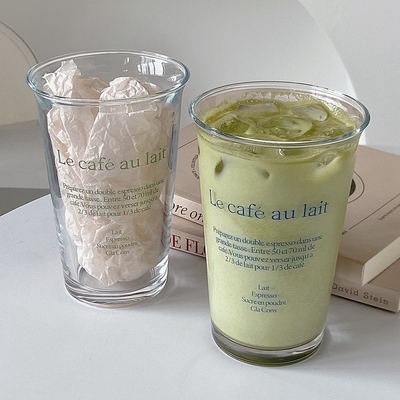 350 ml Ins Mode Text Imprimer une tasse en verre pour une tasse d'eau rétro Une tasse de café glacé une tasse de jus de thé