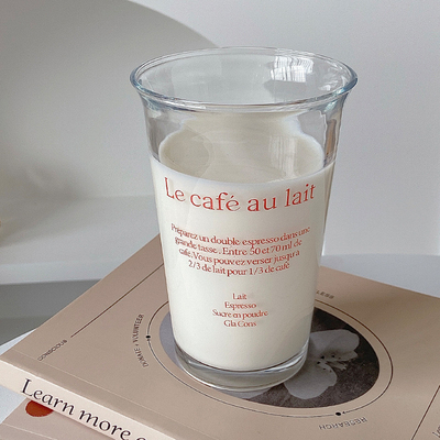 350 ml Ins Mode Text Imprimer une tasse en verre pour une tasse d'eau rétro Une tasse de café glacé une tasse de jus de thé