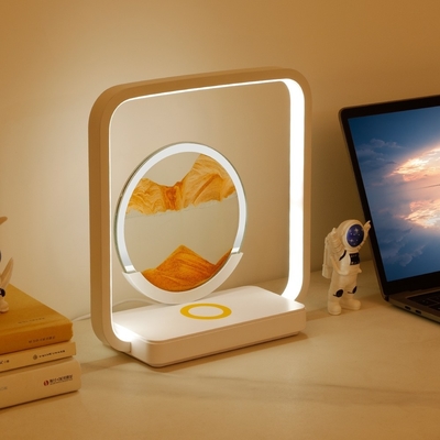 Chargement sans fil LED Lumière USB Touch 3 couleurs de sable coulant peinture de la lampe de table pour cadeau unique
