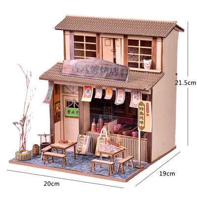 Hôtel et resort style chinois rétro bricolage maison barbecue magasin grenier modèle d'assemblage cadeaux créatifs faits à la main