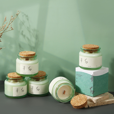 2 Impression graphique couleur sur liège en bois Coupe verte bougie d'aromathérapie pour un événement de niche