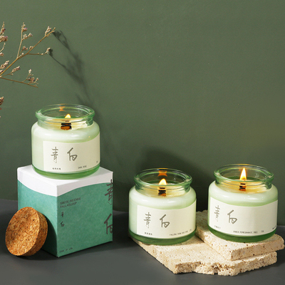 2 Impression graphique couleur sur liège en bois Coupe verte bougie d'aromathérapie pour un événement de niche