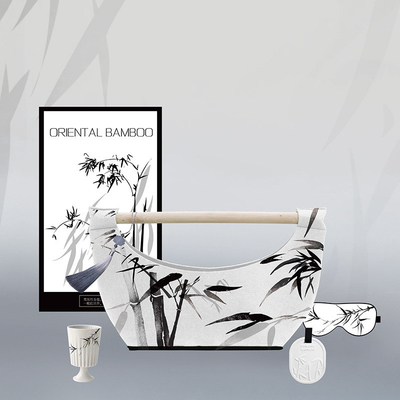 Sac de bambou en feutre de bambou, couverture en feuilles de bambou, coupe en porcelaine, coupe en soie, masque pour les yeux pour le jour de la déesse.