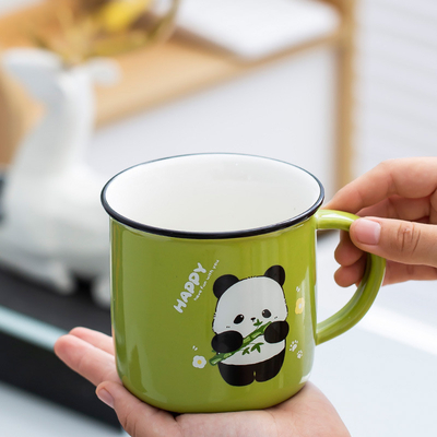 Cadeau de bien-être pour les employés Cute Panda Cartoon Ceramic Water Cup avec UV et Impression couleur