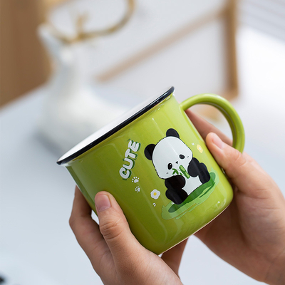 Cadeau de bien-être pour les employés Cute Panda Cartoon Ceramic Water Cup avec UV et Impression couleur