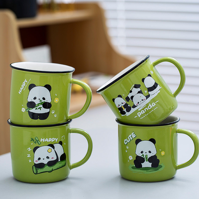 Cadeau de bien-être pour les employés Cute Panda Cartoon Ceramic Water Cup avec UV et Impression couleur