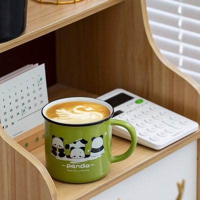 Cadeau de bien-être pour les employés Cute Panda Cartoon Ceramic Water Cup avec UV et Impression couleur
