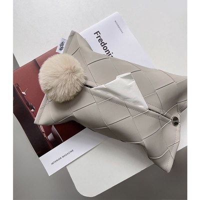 Présentation ensemble cadeau en cuir tissé boîte à tissus de table à café avec sérigraphie
