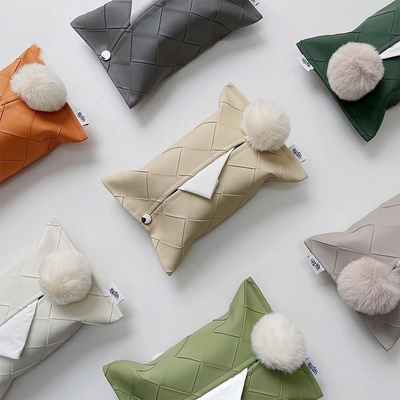 Présentation ensemble cadeau en cuir tissé boîte à tissus de table à café avec sérigraphie