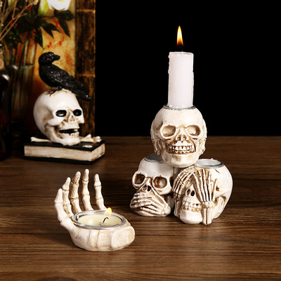 Décoration en résine de squelette de Thanksgiving Décoration de bureau porte-bougie pour cadeau artisanal