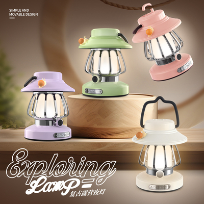 Logo du client Retro LED Camping Lumière de nuit extérieure Portable Table Lumière et Pendant Lumière Activité Cadeau