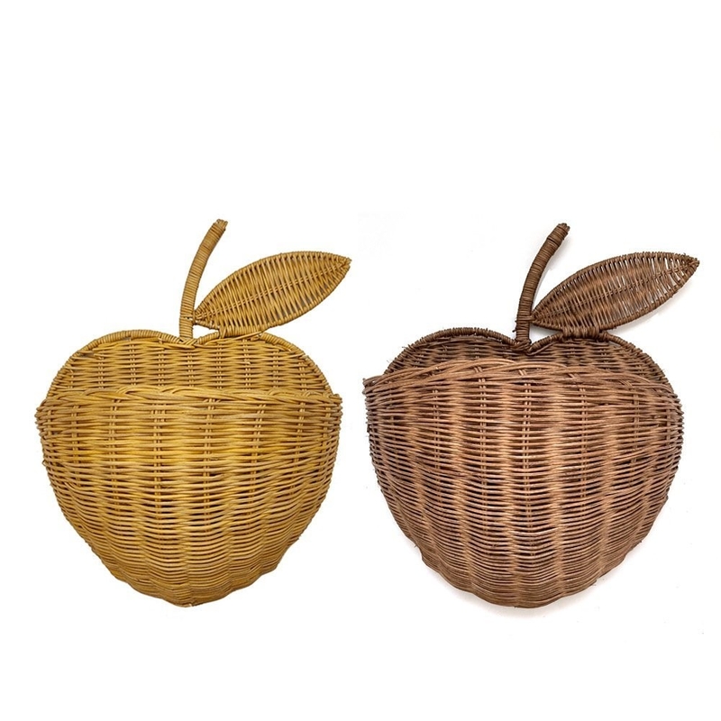 Impression à écran de soie artisanale en rotin tissé panier de stockage de pommes pour l' organisation à domicile