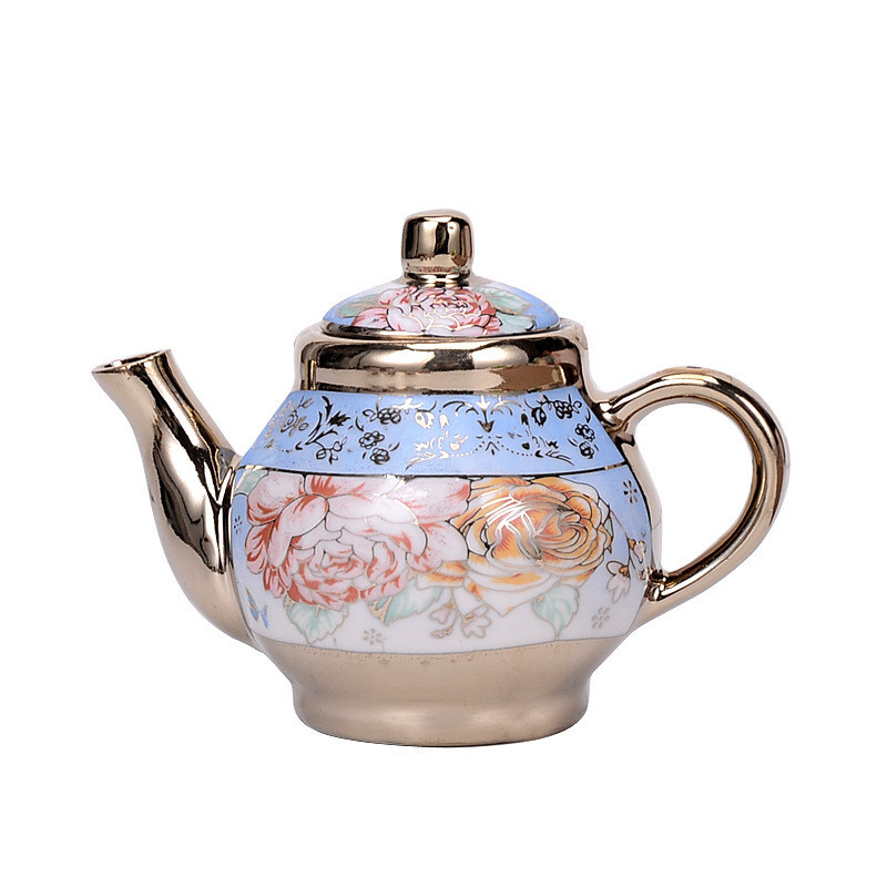 Ensemble en céramique imprimé sur écran de soie de style européen avec tasse de café et plateau plaqué d'or