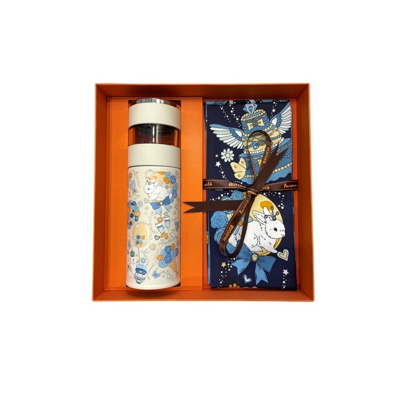 Boîte cadeau du jour des imbéciles Thé à serviette en soie Séparation Thermos Set pour agence de voyage