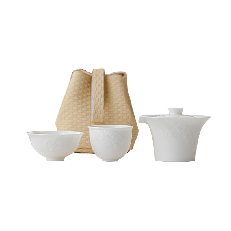 Ensemble de thé en feuille de banane en porcelaine blanche personnalisable, parfait pour le jour des fous d'avril