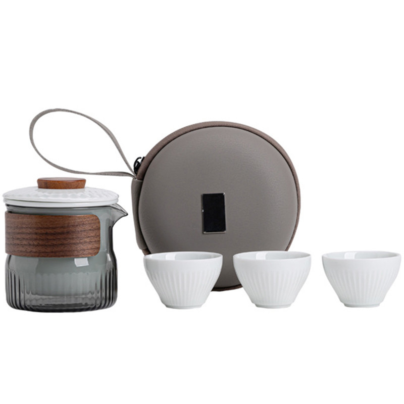 Ensemble cadeau de présentation Dongli Voyage Express Ensemble de tasse Portable Sac rond Un pot Trois tasses Ensemble de thé d'affaires cadeau