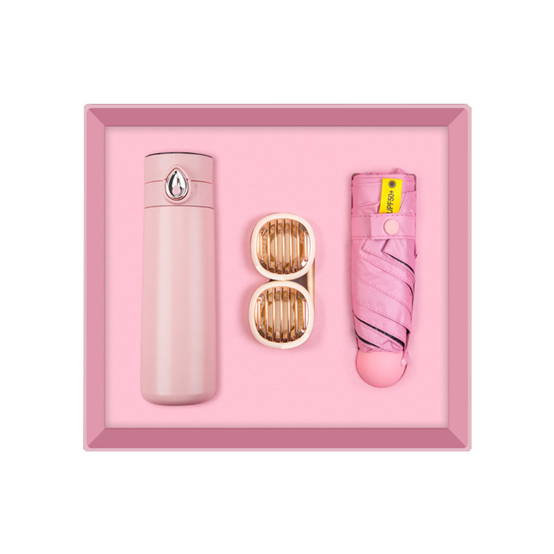 Ensemble de trois pièces d'été goutte à goutte d'eau affichage numérique tasse cou ventilateur pliant cadeaux parapluie