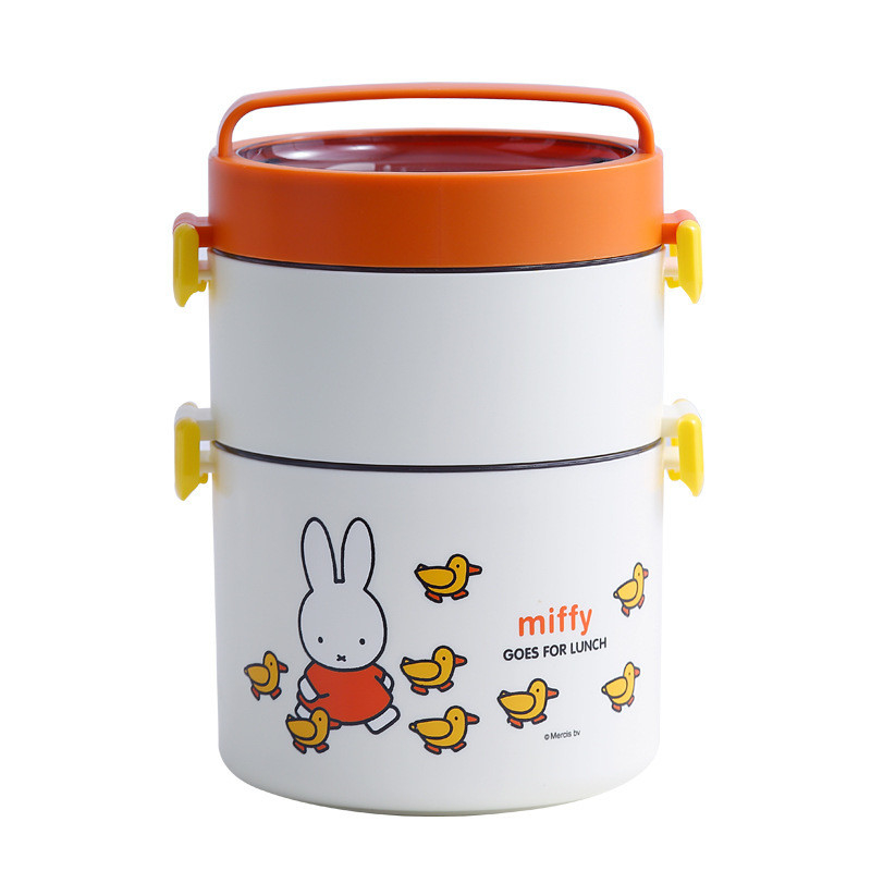 Boîte à déjeuner portable à double couche à motif dessin animé Boîte à bento ronde avec un design mignon