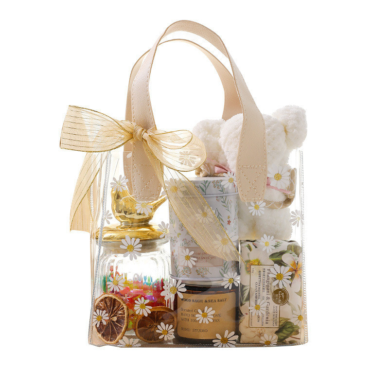 Cadeaux pour les hôtels et les centres de villégiature Petite Daisy Boîte cadeau en PVC à ruban pour le jour de la déesse