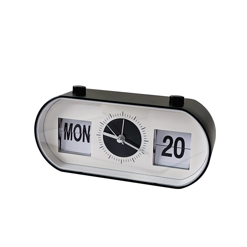 Horloge de réveil de bureau à bouton manuel avec calendrier créatif