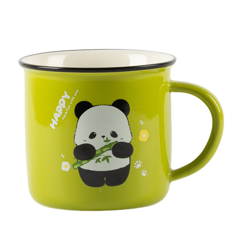 Cadeau de bien-être pour les employés Cute Panda Cartoon Ceramic Water Cup avec UV et Impression couleur